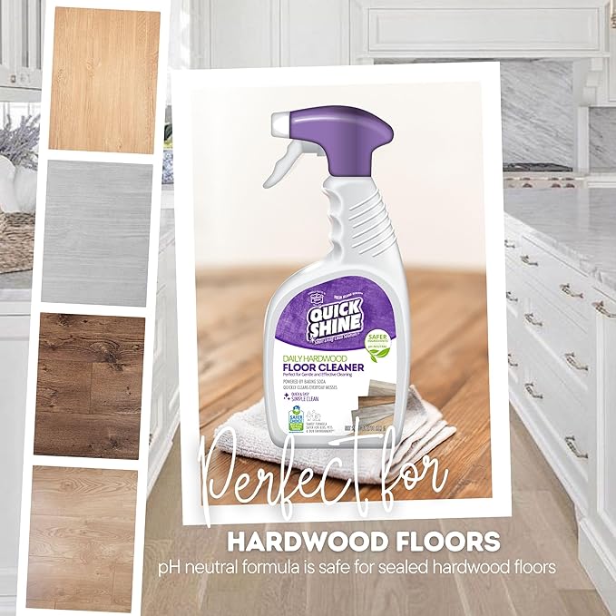 Quick Shine Hardwood Floor Cleaner Daily Care 24oz | Naturally Cleans Dirt & Scuff Marks | Dirt Dissolving, Streak Free, No Rinse & Ready to Use | Spray, Wipe, Done! | Safer Choice Cleaner