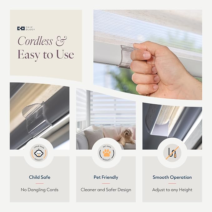 CHICOLOGY Zebra Blinds, Roller Window Shades, Blinds for Windows, Roller Shades for Windows, Window Shades for Home, Window Shades, Pull Down Shades for Windows, 53" W X 72" H, Basic Natural