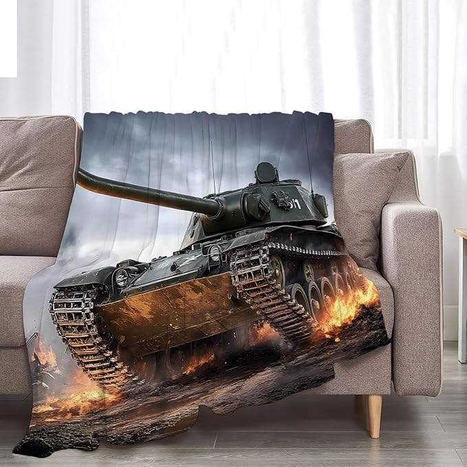 Tijuboni Military Tank Throw Blanket Army Gifts for Boys Men Girls Women Kids Adults Soft Flannel Fleece Blanket for Couch Sofa Bed Home Decor 50"x60"