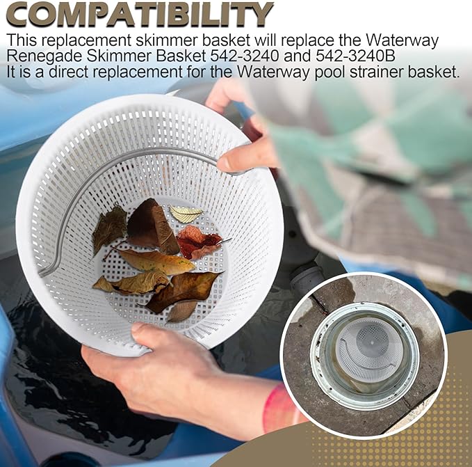 Handle Basket Replacement Bermuda Gunite Pentair 516112,Compatible with Waterway Skimmer Basket 542-3240/542-3240B for Renegade Skimmers Pool Basket, Stainless Steel Handle (2, White)