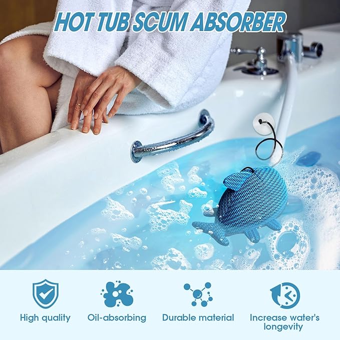Hot Tub Scum Absorber, Hot Tub Accessories, Spa & Pool Scum Eliminating Balls,Hot Tub Scum Sponge for Hot Tub Oil Absorbing Sponge for Hot Tub Skimmer, Hot Tub Sponge Scum Remover (Fish)
