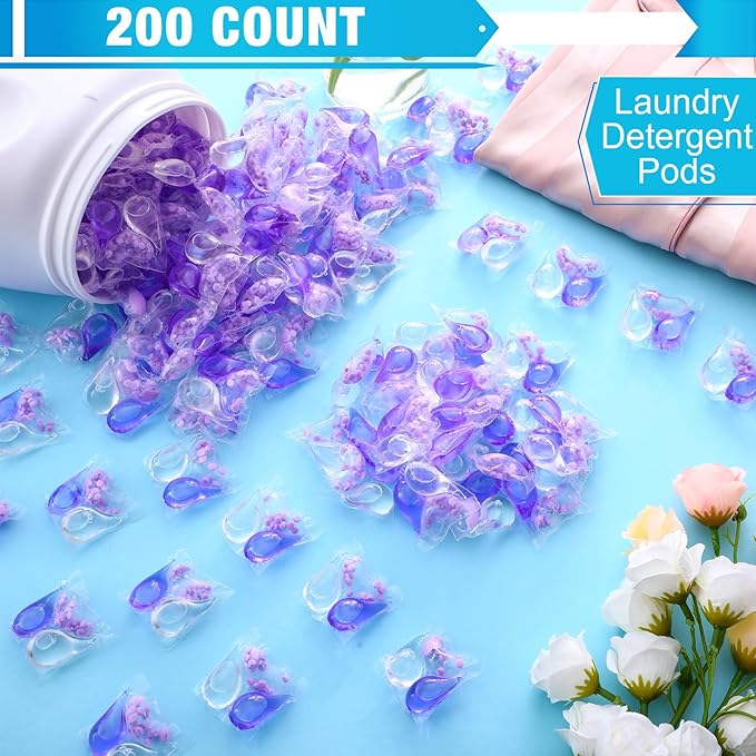 200 Count Laundry Detergent Pods Bulk 3 in 1 Laundry Detergent Pacs with Scent Boosters Washing Machine Powerful Decontamination Fragrance Enhancement Fresh Floral Scent