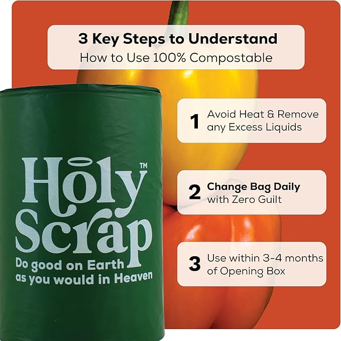 Medium Compostable Drawstring Trash Bags - 6-8 Gallon, 90 Pack | Plastic-Free Kitchen & Bathroom Garbage Bags with Drawstring Handles | Thick Bin Bag Liners for Green & Food Waste