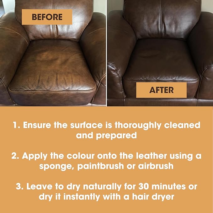 Furniture Clinic Leather Repair Paint | 2-in-1 Seal and Color | Use on Scratches, Tears, and Holes in Car Seats, Furniture | Quick and Easy Leather Repair Kit for Furniture (Black, 50ml / 1.7oz)