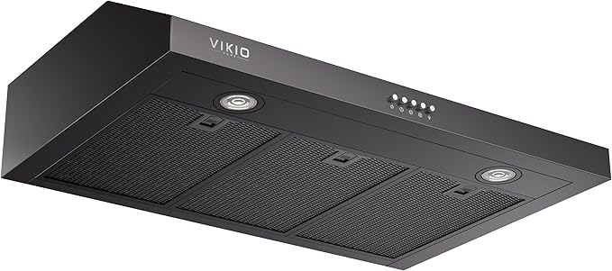 VIKIO HOME Under Cabinet Range Hood 30 Inch, 1200 CFM Dual-Motor Kitchen Vent with LED Lights, Button Control, Ducted Stainless Steel Vent Hood, Reusable 5-Layer Aluminum Filters, Black