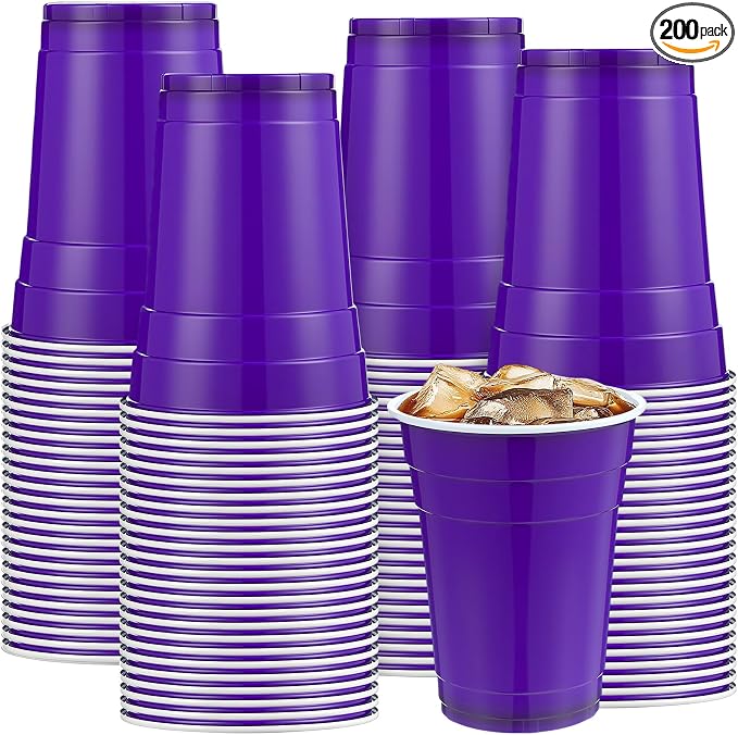 Mimorou Puple 200 Pack Plastic Cups 16 oz Disposable Cups for Party Wedding Halloween Stackable Beverage Drinking Tumbler Heavy Duty for BBQ Birthday Baby Shower