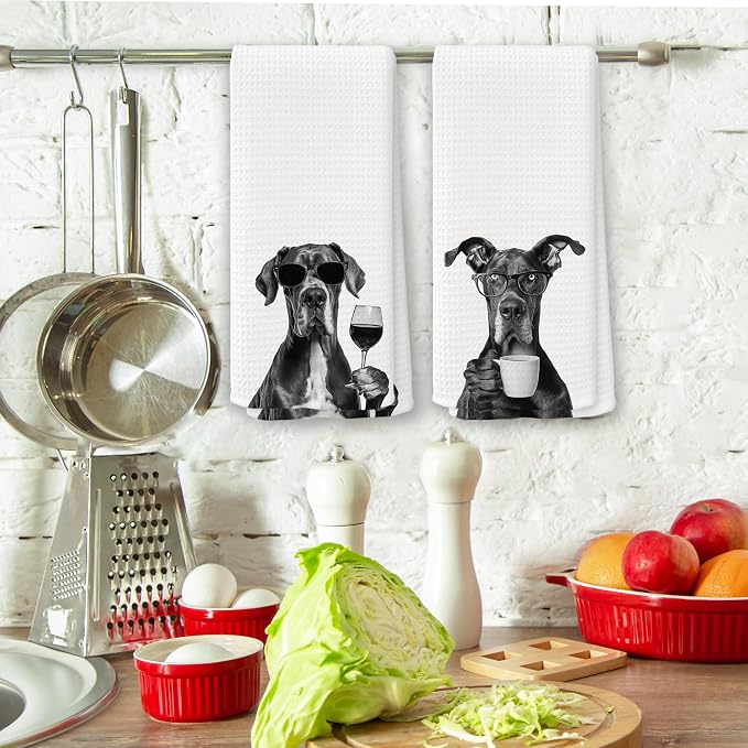 Funny Chef Great Dane Kitchen Towels Set of 2, Great Dane Dog Gifts for Women Dish Tea Towels for Kitchen, Dog Mom Lovers Owner Gifts Decorative Hand Towel, 16x24 Inch