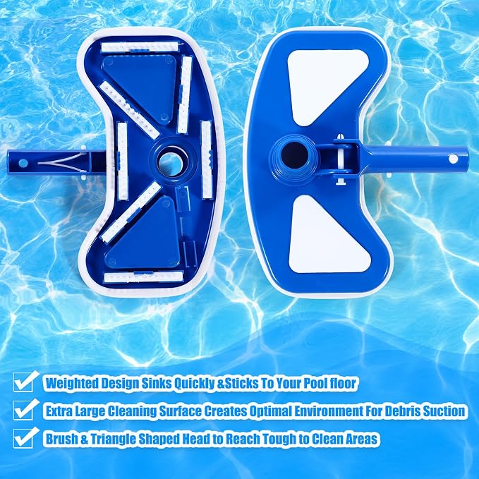 3 Pcs Pool Vacuum Kits Include 11.8" Vacuum Head with 47" Adjustable Pole with 1-1/2" x 18ft Long Hoses Flexible Head with Wheels for Above Ground Inground Pond Spa Hot Tub
