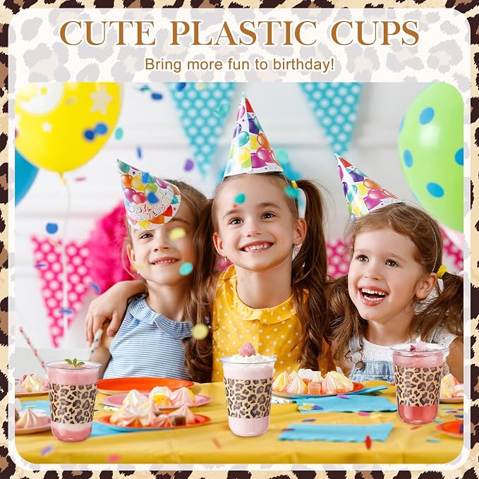Ziliny 50 Pcs 16oz Plastic Cups Leopard Print Birthday Party Decorations Supplies Disposable Plastic Cups for Bachelorette Party Valentines Galentines Day Christmas Wedding Baby Shower