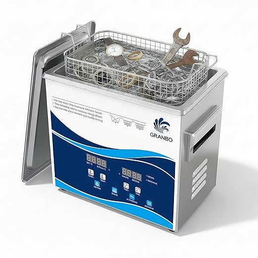 Granbo Ultrasonic Cleaner 3.2L 120W Jewelry Cleaning Ultrasonic Machine 40kHz with Heater Timer and Degassing, 110V Digital Ultrasonic Parts Cleaner for Denture Dental Oral Irrigator Parts Glasses