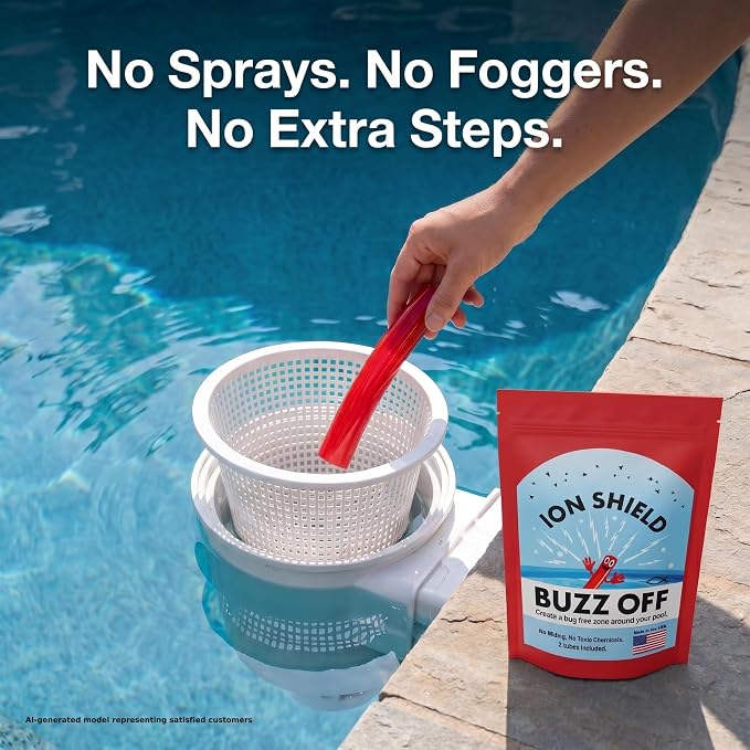 Waters Choice Buzz Off Pool Water Conditioner 2 Tubes, 3.04 oz | Skimmer basket drop-in treatment without added harsh chemicals. Evaporating ionic shield lasts an entire outdoor season