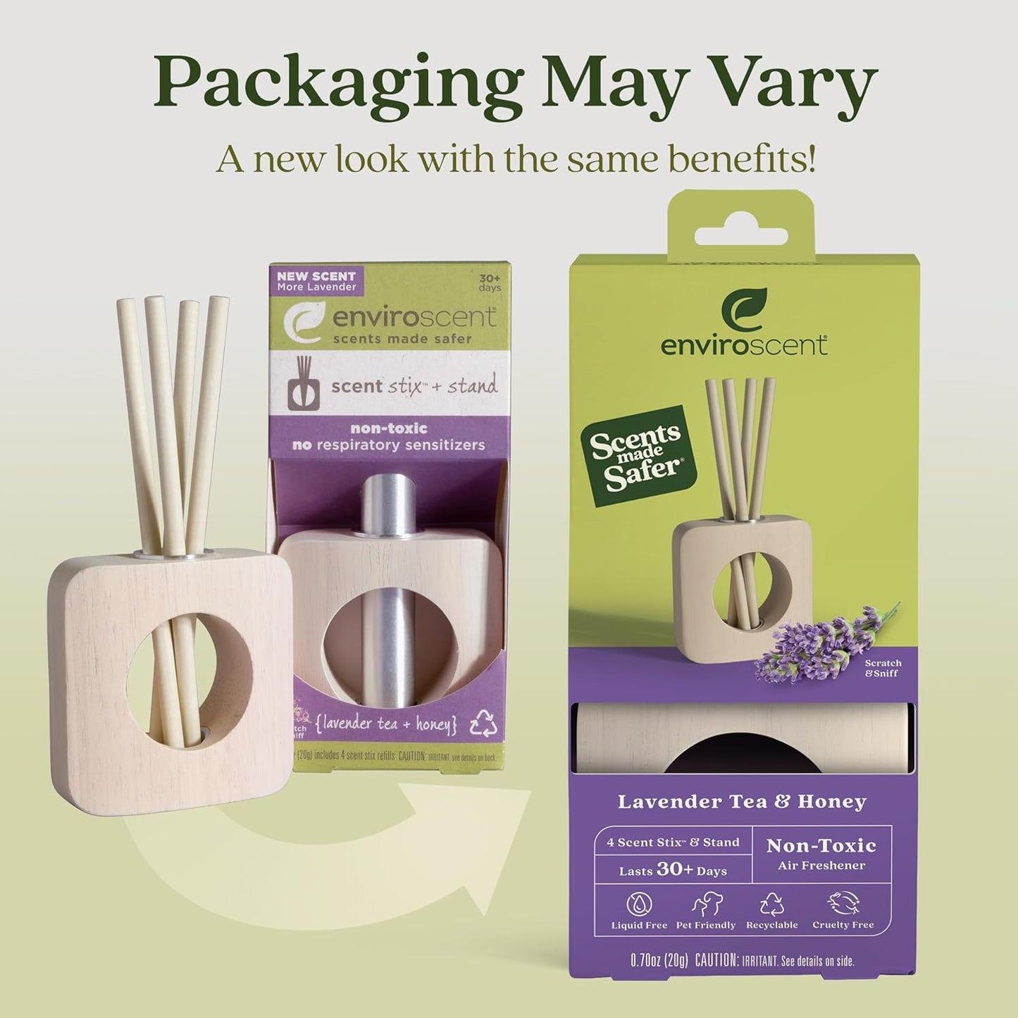 Enviroscent Non-Toxic Air Freshener for Home | Liquid Free Diffuser | Home Fragrance Lasts Over 30 Days | Kit includes 1 Mango Wood Stand & 1 Scent Stix Refill (Lavender Tea & Honey)