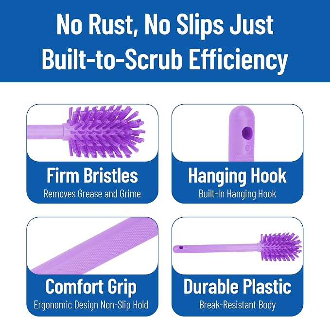 SPARTA Large Water Bottle Brush Ideal for Wide-Mouth Jars, Bottles and Tumblers, Dishwashing Tool with Handle for Home and Commercial Kitchens, Plastic, 16 Inches, Purple