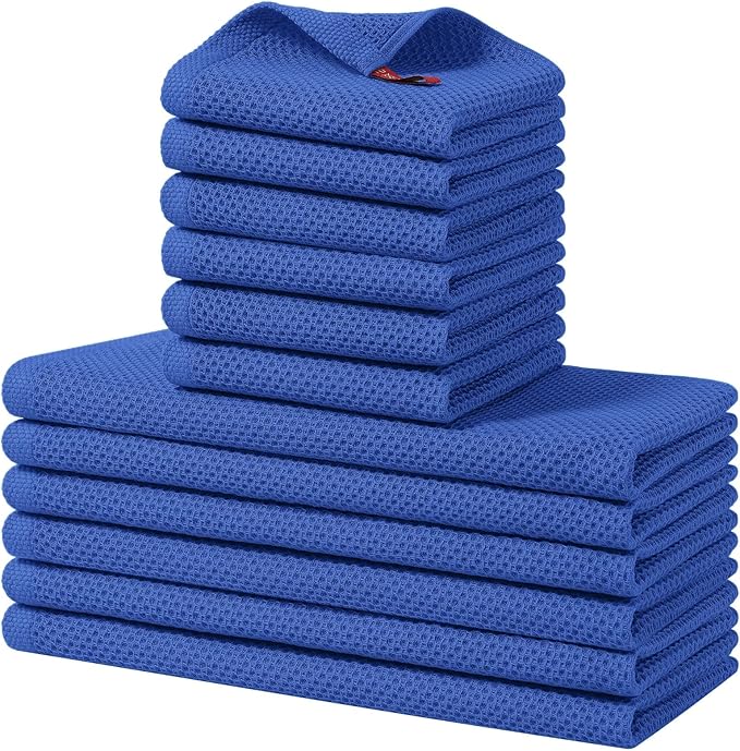 Homaxy 100% Cotton Kitchen Towels and Dishcloths Set, 12 x 12 Inches and 13 x 28 Inches, Set of 12 Bulk Kitchen Towels Set, Ultra Soft Absorbent Dish Cloths for Washing Dishes, Blueberry