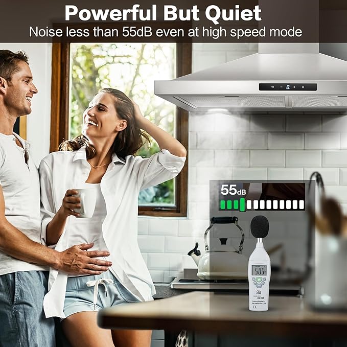 Range Hood 30 inch Stainless Steel, Wall Mount kitchen Hood Ducted/Ductless Convertible, Vent Hood w/ 3 Speeds, Touch Control, 5-Layer Mesh Filters, Energy-Saving LED Lights