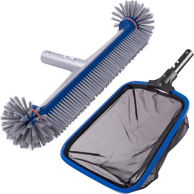 POOLAZA 17.5" Round Ends Pool Brush & Durable Fine Mesh Pool Net Skimmer