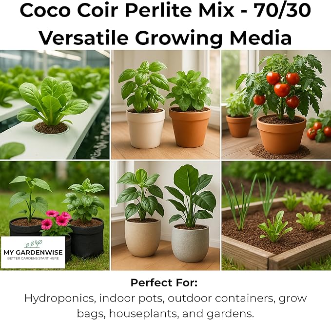GARDENWISE Coco Perlite - Coco Coir Perlite Mix - 70/30 Growing Media - Hydroponic, Indoor & Outdoor, Grow Bags & House Plants (30 quarts - 1 cu ft)