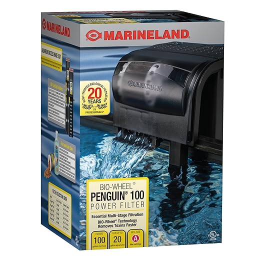 Marineland Bio-Wheel Penguin 100 GPH Power Aquarium Filter, Ultra-Quiet Hang-On-Back Fish Tank Filter with Multi-Stage Filtration for Aquariums Up to 15 Gallons