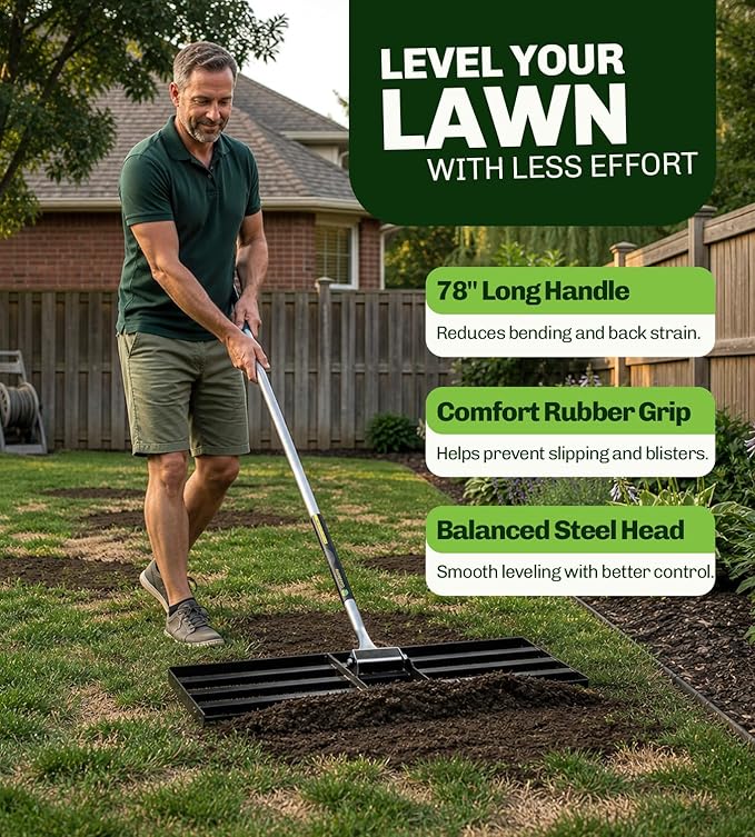Gardease Lawn Leveling Rake 48 Inch x 10 Inch – Heavy Duty Lawn Leveler & Yard Leveling Rake – Steel Lawn Level Rake & Leveling Tool for Soil, Sand & Top Dressing