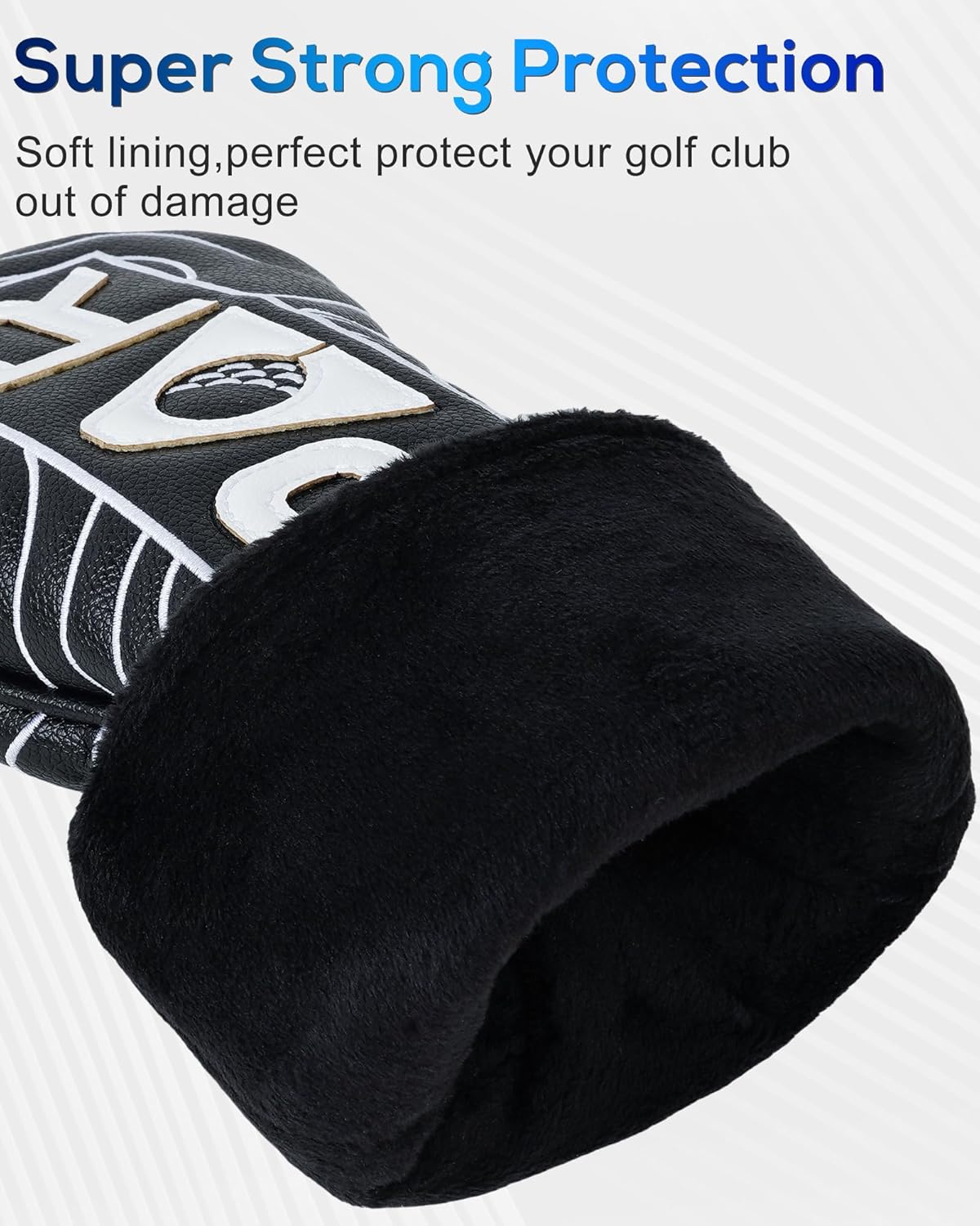 Big Teeth Golf Club Covers Full Set Driver Headcover Fairway Wood Hybrid Golf Club Iron Head Covers, Topographic Edition Putter Cover Leather Golf Head Covers Pure Black, Gifts for Men