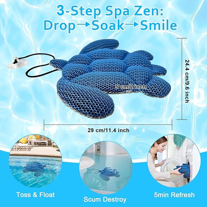 Banax 2Pcs Hot Tub Scum Absorber Reusable Pool Oil Absorbing Sponge Washable Scum Hot Tub Cleaner Turtle Pool Sponge Oil Absorber for Compatible with All Jacuzzi/Pool Types