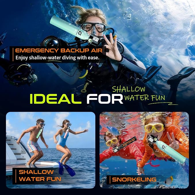 GOYOJO Mini Scuba Tank, Portable Diving Lung Air Tank with DOT Certified, Refillable Emergency Backup Pony Bottle for Snorkeling, Underwater Breathing, Training