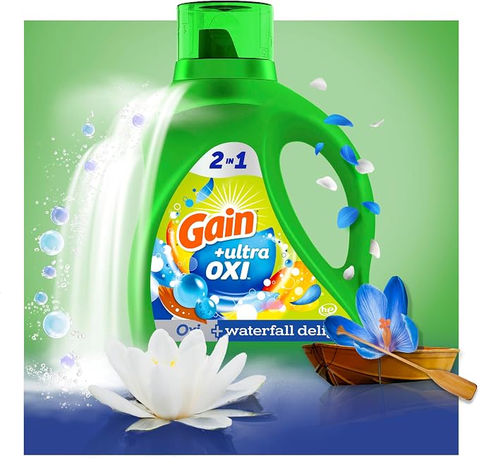 Gain Liquid Laundry Detergent with Odor Defense, Waterfall Delight Scent, Laundry Soap For HE Washing Machines, 177 fl oz, 134 Loads (Packaging May Vary) (Pack of 2)