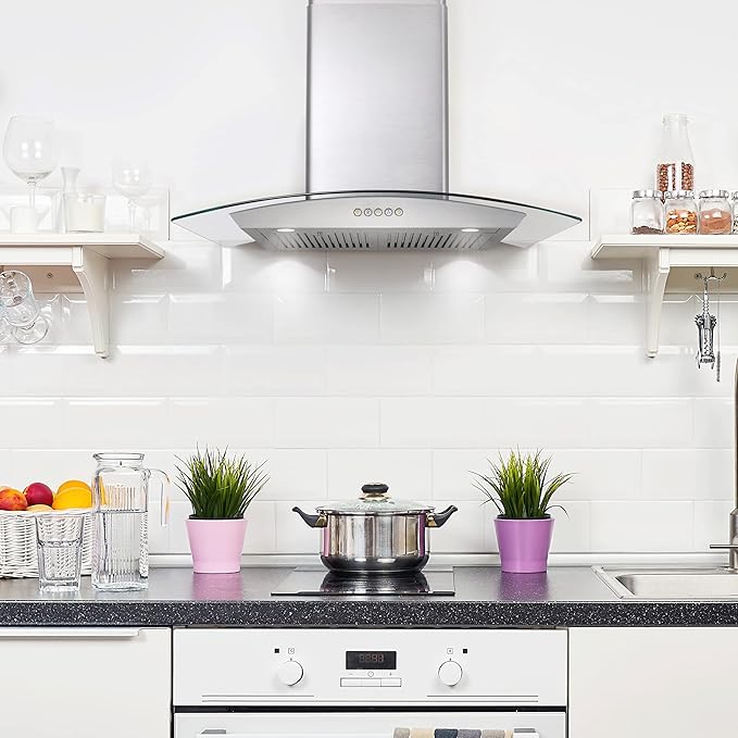 COSMO COS-668A750 30 in. Vista Collection 380 CFM Ducted Wall Mount Range Hood, Button Controls, LED Lights, Stainless Steel