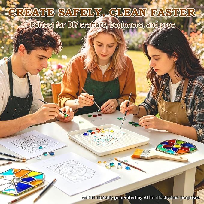 Stained Glass Cutting Mat with Tray, Double-layer Grids Board for Scoring and Cutting, Removable Stained Glass Supplies with Cleaning Brush for DIY Hobby Projects(12.2''x12.2'')