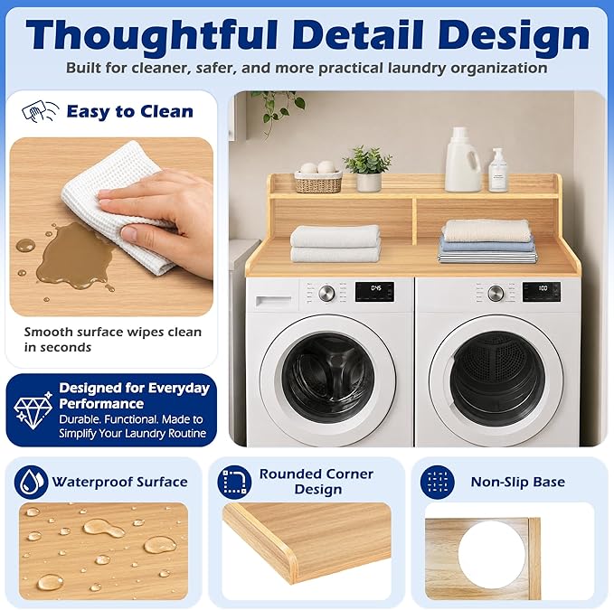 Royxen Laundry Countertop with Storage Universal Fit, Washer and Dryer Countertop with Shelf, Laundry Room Storage, 2-Tier Shelf (Oak)