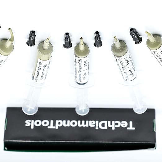 TechDiamondTools Diamond Polishing Compound Kit of 5 Lapping Paste USA Made 400 500 600 800 1050 Grit Lapidary Paste for Rock Glass Metal Jewelry Resin Marble with High Concentration of Diamond Powder