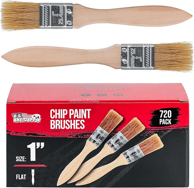 U.S. Art Supply 720 Pack of 1 inch Paint and Chip Paint Brushes for Paint, Stains, Varnishes, Glues, and Gesso