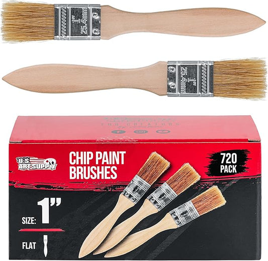 U.S. Art Supply 720 Pack of 1 inch Paint and Chip Paint Brushes for Paint, Stains, Varnishes, Glues, and Gesso