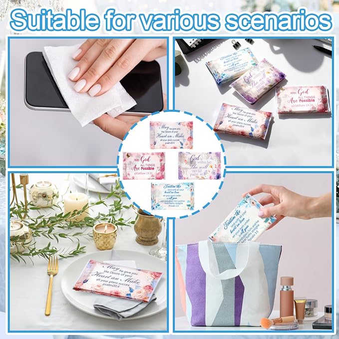 TaoBary 80 Pack Christian Pocket Tissues for Wedding Guests Scripture Floral Pocket Tissues Travel Packs Inspirational Bible Verse 3 Ply Soft Facial Napkin for Wedding Travelling Ceremony Supplies