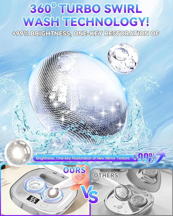 2025 Upgraded Ultrasonic Contact Lens Cleaner【50KHz Germany Super Motor】【Top1 Intelligent Chip-Smart Modes】 Gentle Cleaning & 99% Brightness, Portable Soft Contact Lens Care Tools Home Travel (Grey)