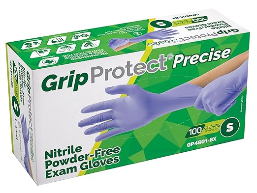GripProtect Precise Nitrile Gloves 4 Mil – Chemical Resistant Nitrile Gloves with Grip for Mechanics, Tattoos, Food Prep & Cleaning - Medical Grade Disposable Gloves, Small, 100