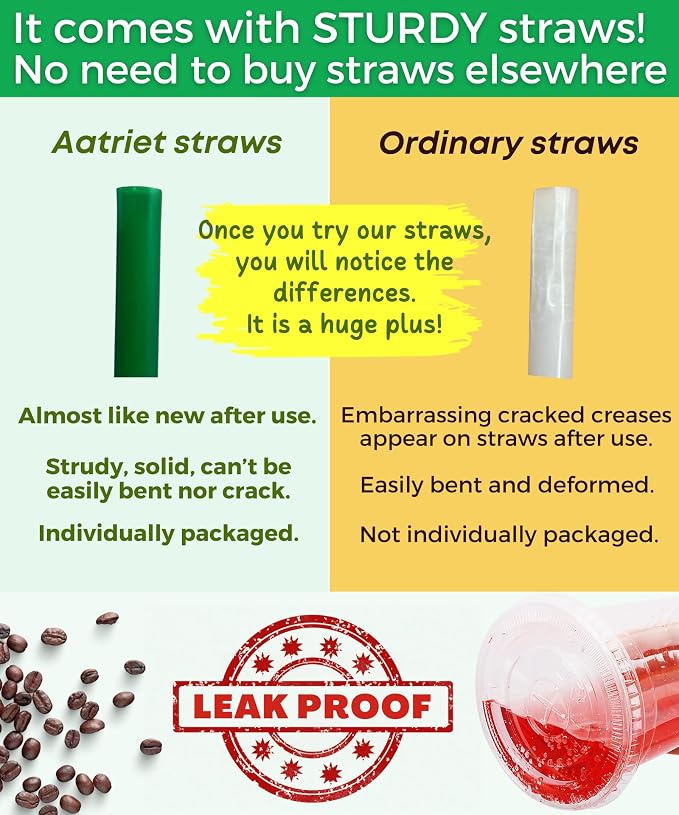 [100 Sets] 24 oz Clear Plastic Cups with Lids and STRAWS, Disposable Party Cups for To Go Iced Coffee Cold Drinks, Smoothie, Juice, Parfait, Frappuccino, Milkshake. No Leaking Fruit Cup