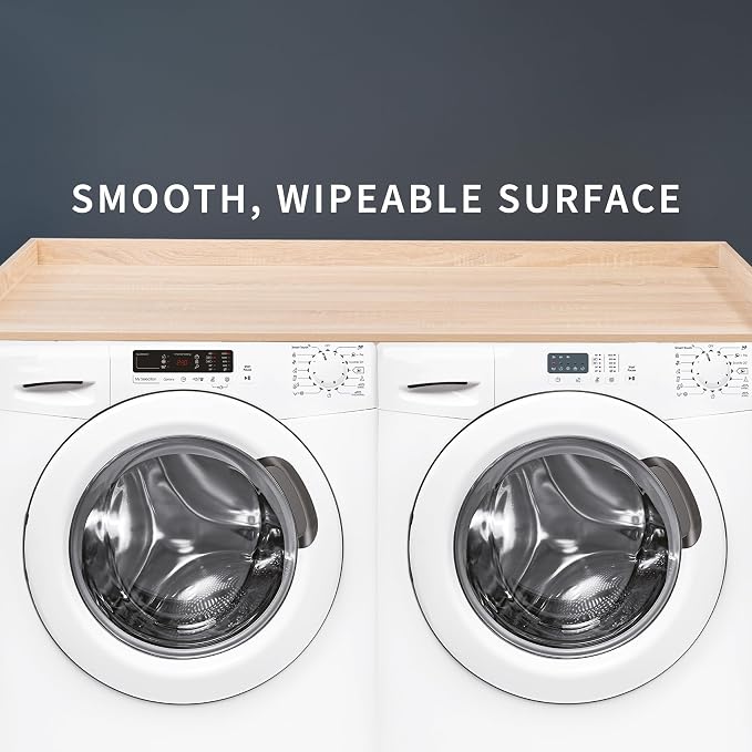 Life Finds 54 inch Washer Dryer Countertop with Safety Ledge for Laundry Room Organization, Light Wood, LF-WDCT1C