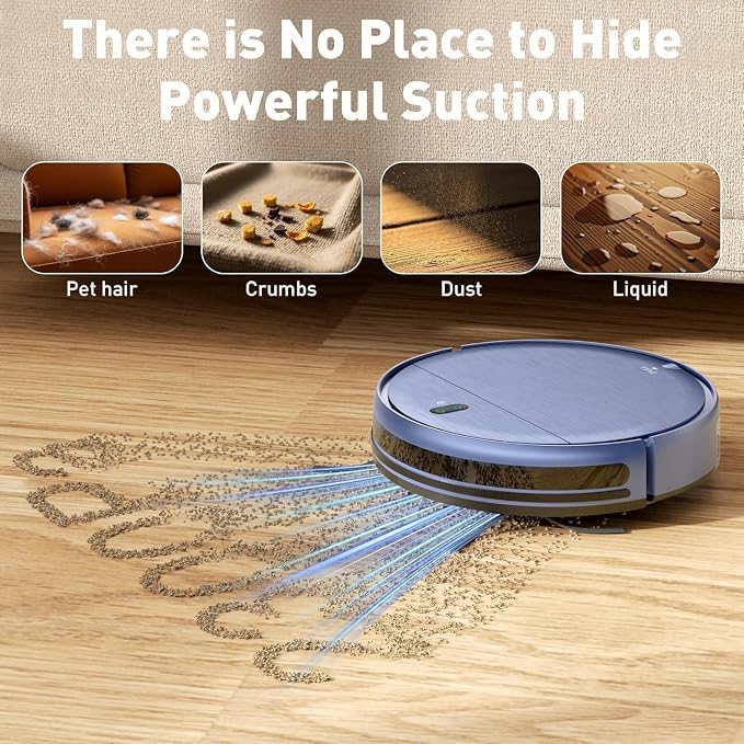 Robot Vacuum, Robot Vacuum and Mop, Smart Robotic Cleaner with APP/Remote/Voice Control, Scheduled Cleaning, Slim Body & Self-Charging, Ideal for Pet Hair, Carpet and Hard Floors
