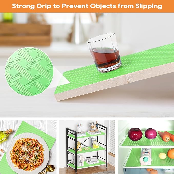 Green Fridge Liner Shelf Liners for Kitchen Cabinet Refrigerator Liners Waterproof & Oil-Proof Kitchen Cupboard Liner Non Adhesive Drawer Mats EVA Material for Shelves 11.8 x 236.2 Inches