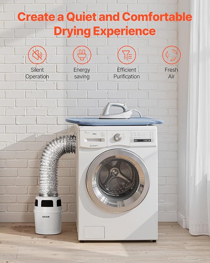 VEVOR 3-in-1 Indoor Dryer Vent Kit, with Bucket for Electric Dryer with 4-Inch by 5-Feet Extendable Exhaust Hose, Premium Quality & Light Weight & No Extra Accessories Required for Apartments, RVs