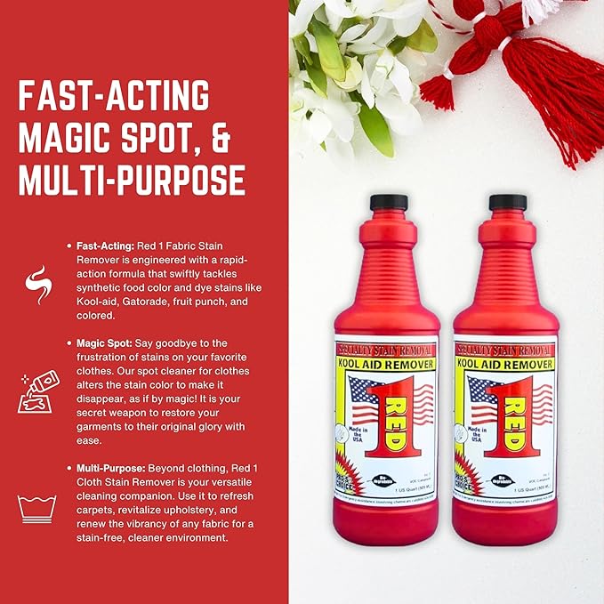Pro's Choice Fabric Stain Remover Red 1 - Stain Remover on Synthetic Food Colors/Dyes - Carpet & Couch Stain Remover - Red Wine Stain Remover for Clothes Laundry - Red Stain Removal (2 Pack, 32 fl oz)