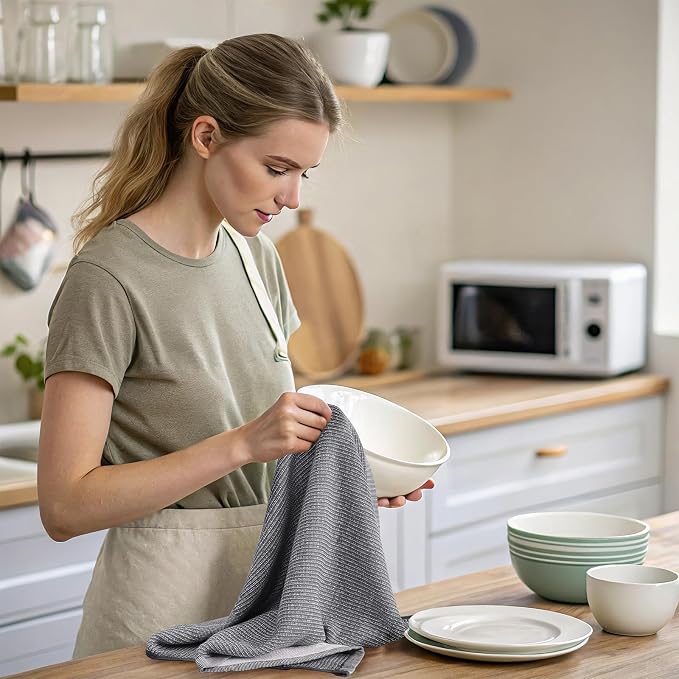 Mordimy Premium Kitchen Towels 6 Pack (18 x 28 Inches, Grey), Large Cotton Kitchen Hand Towel, Flat & Terry Dish Towels for Drying Dishes, Super Absorbent Tea Dishtowels Set with Hanging Loop
