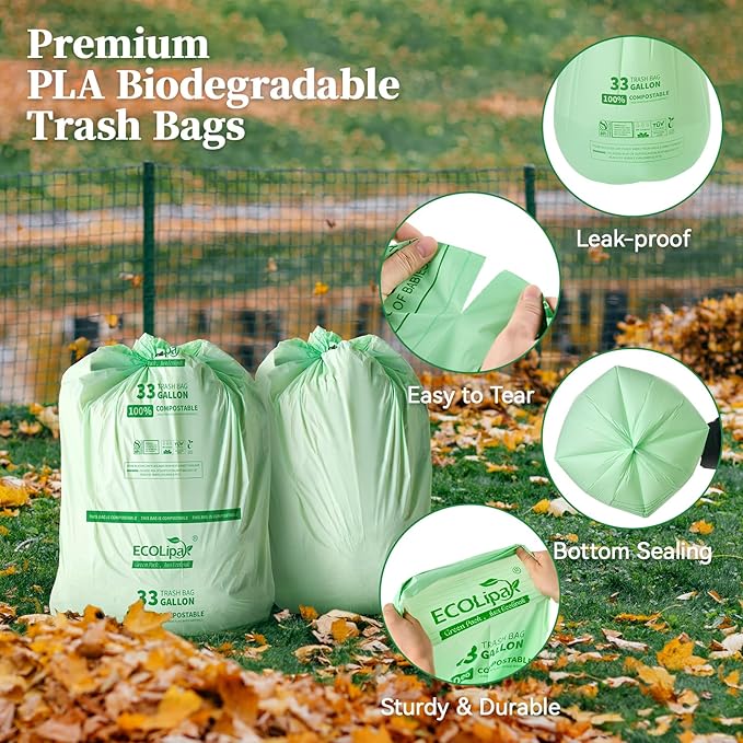 ECOLipak 240 Count 12 oz Compostable Paper Cups and 25 Count (1 Roll) 33 Gallon Compostable Trash Bags
