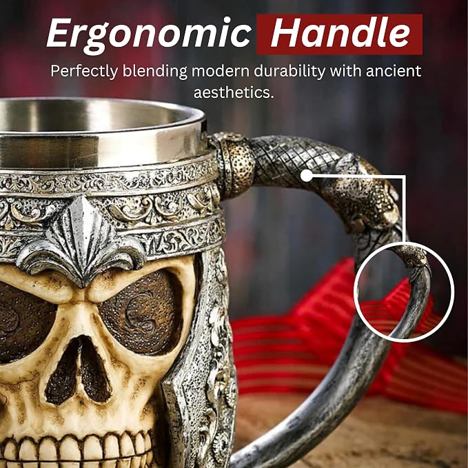 Rite Edge Knight Skull Mug 500-600ml - Resin & Stainless Steel - Unique Medieval Design - Handcrafted Skull Mug - Ideal for Collectors and Fans of Knights and Medieval Fantasy