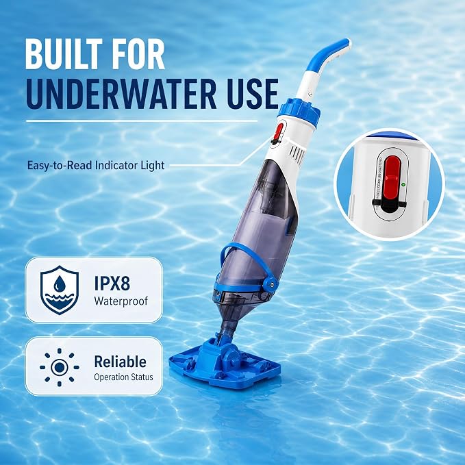 Cordless Handheld Pool Vacuum with Telescopic Pole, Rechargeable Pool Vacuum Cleaner, 18.5 GPM Strong Suction, Up to 60 Min Runtime, for Above Ground & Inground Pools, Hot Tubs & Spas