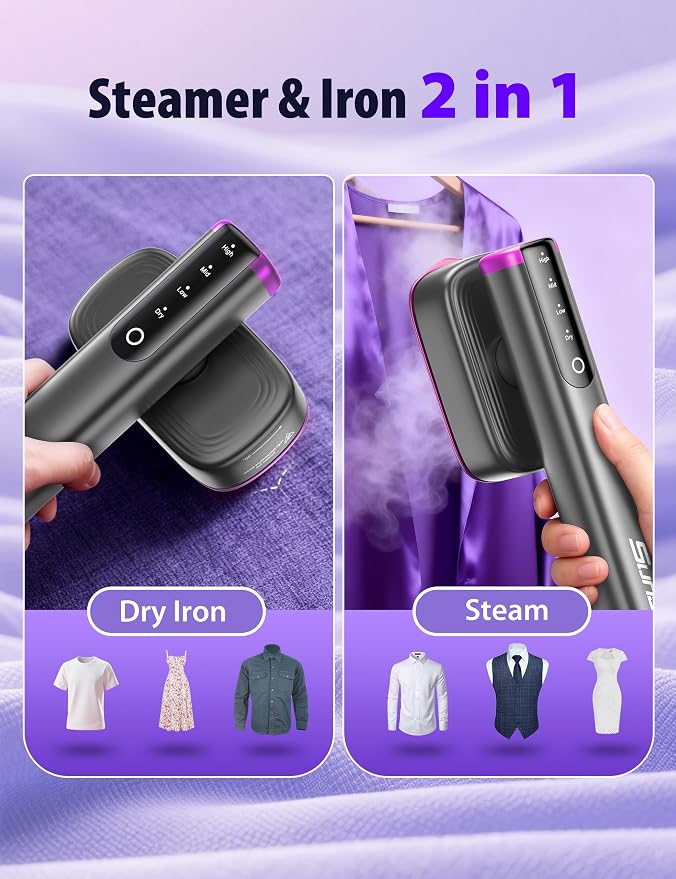 Travel Steamer for Clothes with 180 ml Water Tanks,15s Fast Heat-up,24 g/min Strong Steam Performance, Portable Garment Steamer with Touch Control, Steam Iron(Gray Gold)