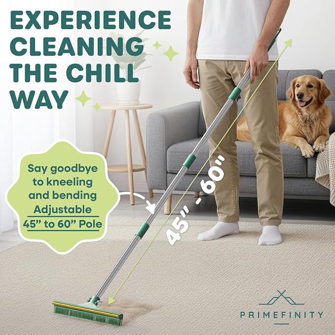 Carpet Rake for Pet Hair Removal Tool with Copper Teeths, 60” Long Handle – 3 in 1 Heavy-Duty Pet Hair Remover Kit for Dog Cat Carpets, Rugs & Mats, Cat Dog Fur Rakes Scraper with self-Cleaning Brush