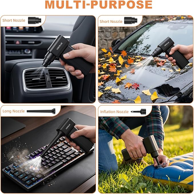 Electric Air Duster 160W, Metal Body 150000RPM Compressed Air Duster, 29.6Wh Rechargeable Cordless Mini Blower, 18W Fast Charging 4-Speed Electric Duster Dust Blower for PC, Keyboard, Car, Home
