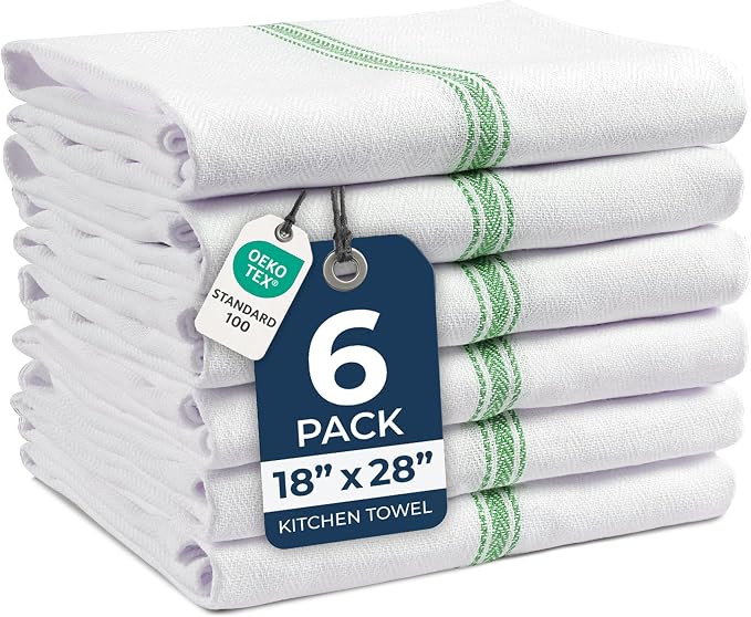 LANE LINEN Kitchen Towel Set - 100% Cotton, Green Dish Towels, Absorbent Tea Towels, Soft & Durable, Reusable Hand Towels, 14” x 25”, 6-Pack